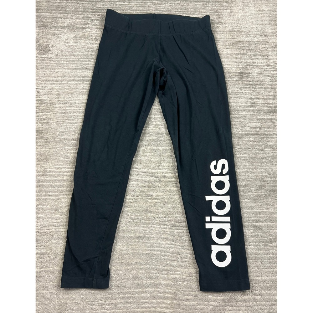 Adidas Leggings Women L Black Graphic Logo Cropped Sporty Activewear Pants